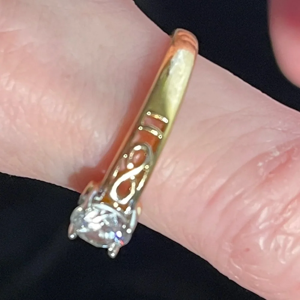 CZ solitaire ring with intricate setting - Picture 4 of 5